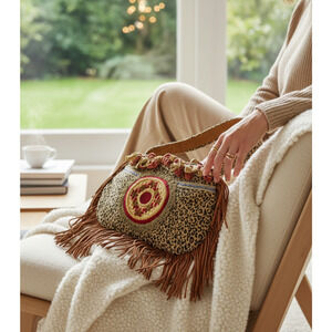 Vintage 80's Pure West by Cheryl Long Shoulder Bag Purse Fringe Retro Upcycled